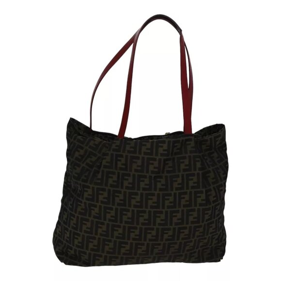 AUTHENTICITY GUARANTEED FENDI Zucca Canvas Tote Bag Brown Black gold - Picture 1 of 16
